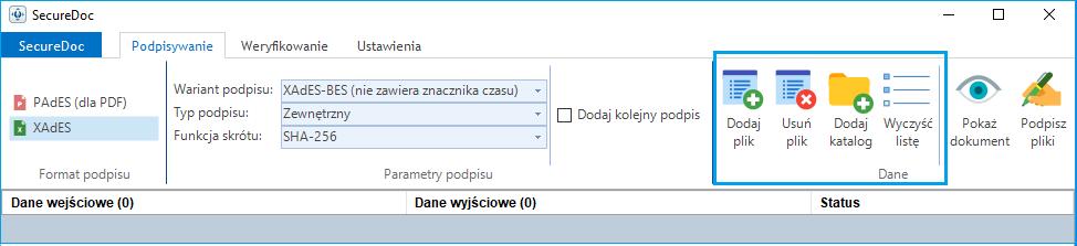 7 b) Dodawanie pliku do podpisania Dodanie pliku można przeprowadzić na dwa sposoby: Przycisk Dodaj plik w nowo otwartym oknie