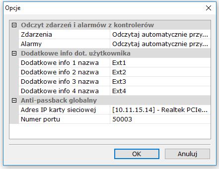 Adres jest potrzebny w celu przesłania go do kontrolerów IP, które komunikują się z programem nadzorczym podczas realizacji funkcji anti-passbacku globalnego. Numer portu należy pozostawić bez zmian.