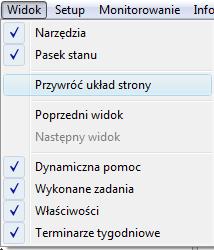 2.4.5 Pozostałe menu menu Widok Menu to umożliwia włączenie lub wyłączenie wyświetlania poszczególnych okienek na pulpicie operatora. Okienka można również przemieszczać oraz zmieniać ich rozmiar.