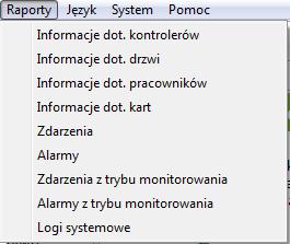 menu Monitorowanie Menu to umożliwia przejście do monitorowania systemu. Możliwe są trzy tryby: edycja map i komunikacja on-line z siecią kontrolerów oraz monitoring wideo on-line.