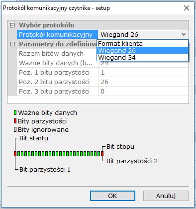 Dla kart i czytników z inną ilością bitów (od 26 do 40) można zdefiniować własny protokół.