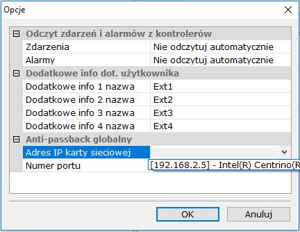 Przypisanie kontrolera do nowo definiowanej grupy powoduje, że ważna karta musi być odczytywana na przemian w czytniku wejściowym i wyjściowym w obrębie grupy.