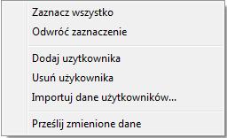 Import danych użytkowników Menu w oknie Lista użytkowników umożliwia import danych użytkowników z pliku xls.