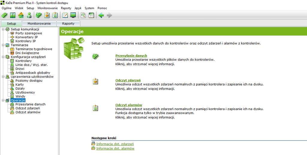 3.5 Operacje Opcja dotyczy przesyłania danych oraz odczytu zdarzeń i alarmów z kontrolerów. 3.5.1 Przesyłanie danych Baza danych powstała w wyniku konfiguracji poszczególnych elementów systemu jest zapisana na dysku w komputerze.