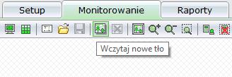 Tło mapy należy wczytać z pliku, a następnie umieścić na nim ikony reprezentujące elementy systemu. Wszystkie operacje w tym oknie wykonujemy korzystając z paska na górze okna.