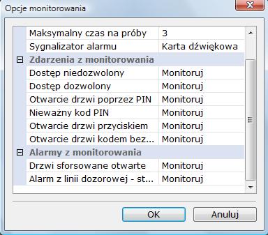 Opcje monitorowania Maksymalna liczba prób - liczba prób komunikacji z kontrolerem jaka będzie wykonywana przez program przed wyłączeniem trybu monitorowania.