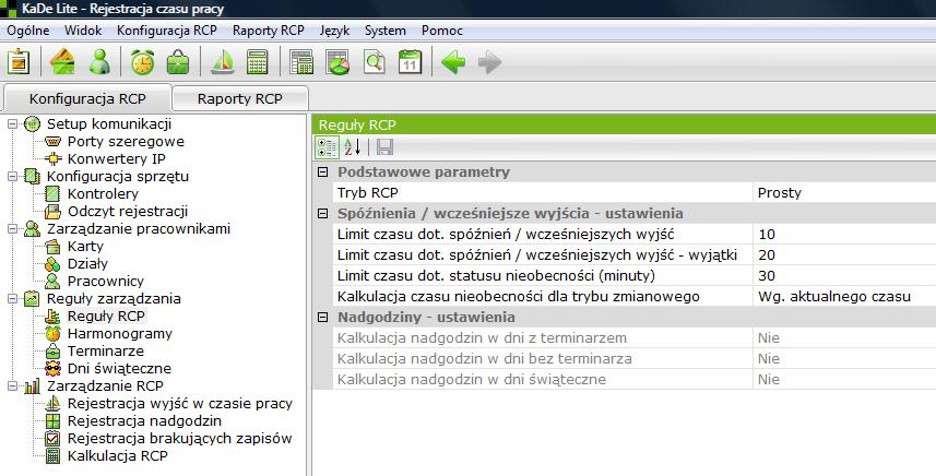 6.4.1 Reguły RCP W oknie tym można ustawić tryb RCP oraz jego parametry.