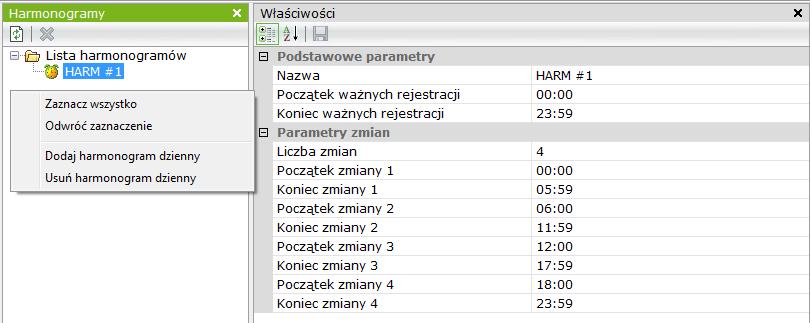 6.4.2 Harmonogramy Harmonogramy RCP określają godziny, w których pracownicy mogą rejestrować we/wy oraz nominalny dobowy czas pracy.