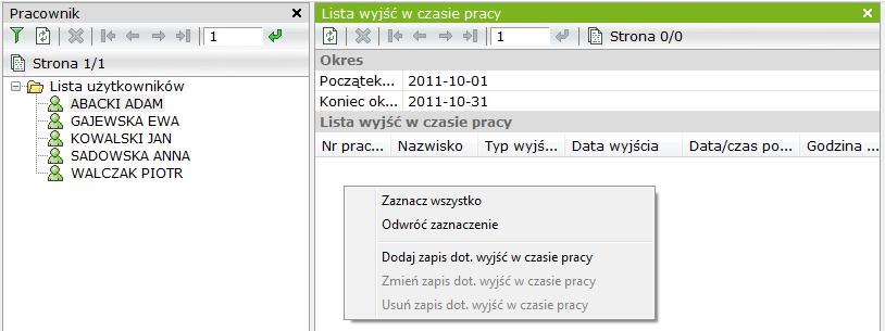 administrator wykonuje korzystając z tej opcji. Rejestracje te są uwzględniane w procesie kalkulacji RCP. Menu kontekstowe umożliwia również zmianę i usuwanie takich zapisów.