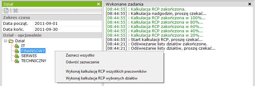 6.5.4 Kalkulacja RCP Ta opcja służy do kalkulacji czasu pracy pracownika na podstawie rejestracji w wybranym okresie.