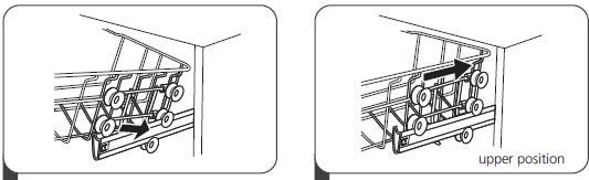 DESCRIPTION OF THE APPLIANCE Wskazówki do użytkowania kosza: 4 Regulacja górnego kosza Rodzaj 1: Wysokość górnego kosza można łatwo wyregulować, aby łatwo