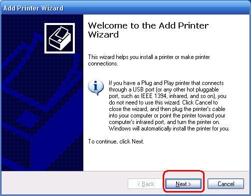 8. Kliknąć Add New Printer, by uruchomić Windows Add