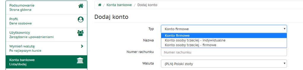 W przypadku, kiedy Użytkownik we wstępnej rejestracji wybrał konto osoby fizycznej, "Dane firmy" nie będą wymagane. 2.