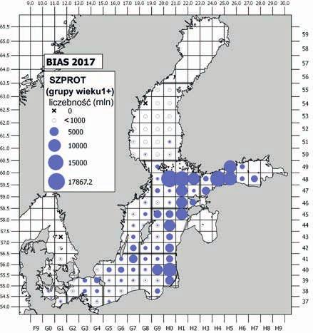 Gęstość powierzchniowa biomasy [t x NM -2 ] Gęstość powierzchniowa biomasy [t x NM -2 ] 14 12 1 8 6 4 2 3 2 2 1 Polski rejs BASS (maj 217 r.