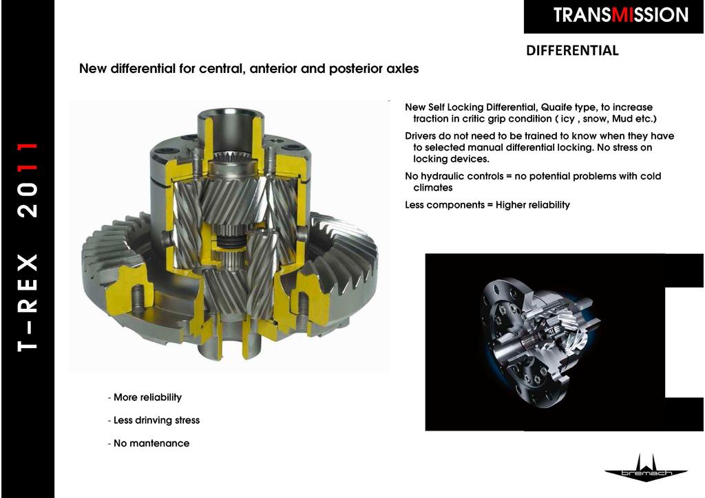 NAPĘD Nowy mechanizm różnicowy dla osi środkowej, przedniej i tylnej MECHANIZM RÓŻNICOWY Nowy, samoblokujący mechanizm różnicowy typu Quaife, zwiększający trakcję w warunkach słabej przyczepności