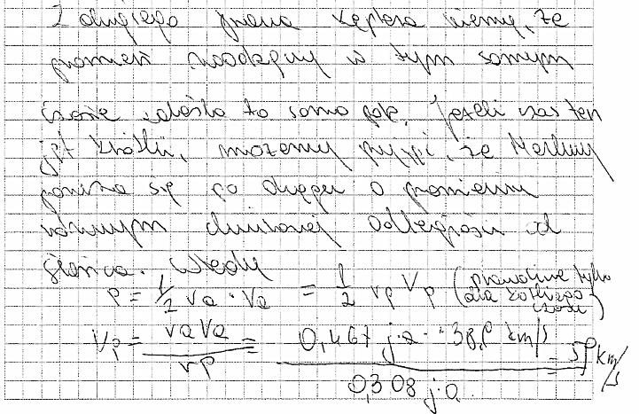 Fizyka 27 Na podstawie danych w tekście zadania i rysunku określamy odległość środka Słońca do punktu aphelium i peryhelium orbity Merkurego: r a = 0,467 au r p = 0,467 au 0,159 au = 0,308 au