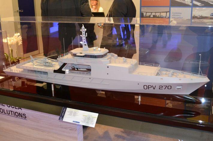 Okręt patrolowy OPV 270 stoczni OCEA fot. M.Dura OPV 190 to również zbudowany z aluminium okręt o długości 58 m, szerokości 9,4 m.