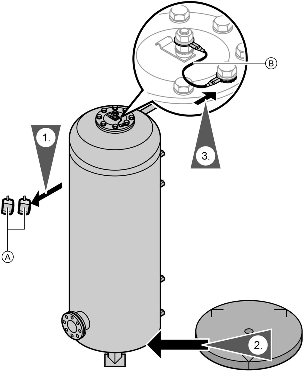 Ustawianie pojemnościowego podgrzewacza wody (500 litrów) Ustawianie podgrzewacza Wypoziomować podgrzewacz przy pomocy nóg regulacyjnych.