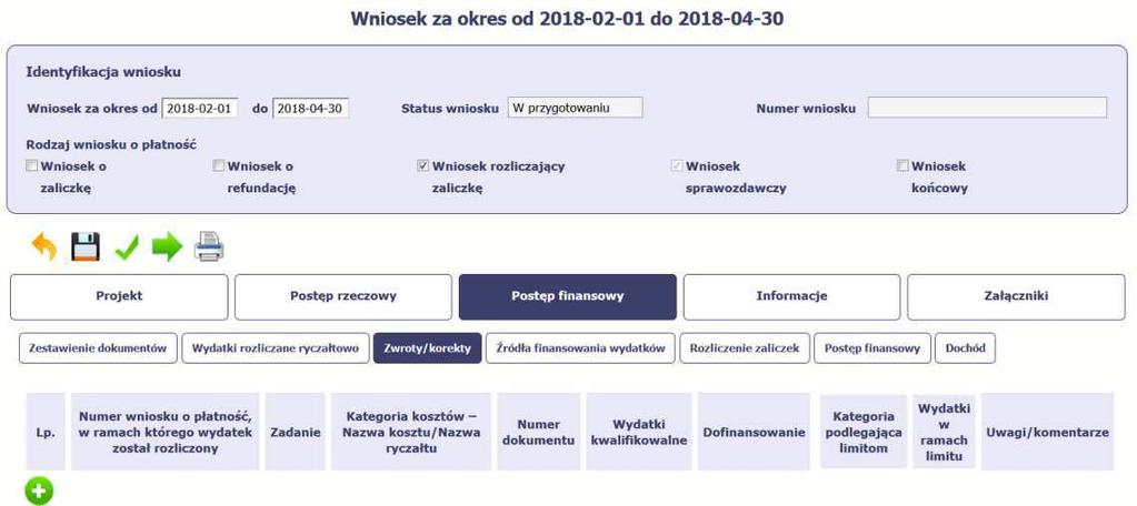 Zakładka w korz st wa a do prz z a ia się do iekwalifikowal oś i w datków rozliczonych w złożo h w ześ iej w ioska h o płat ość polega na wskazaniu konkretnego wydatku w ra a h da ego WNP i wskaza ia