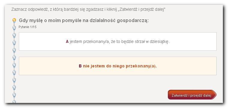 pytania testu, klikając tekst wybranej