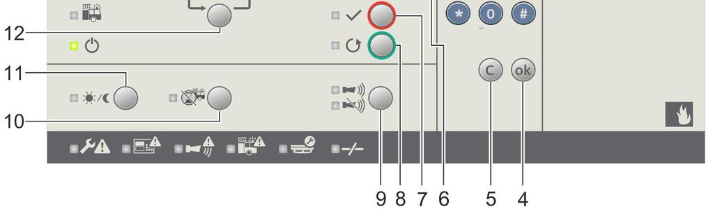 (standard lub Nordic) Wskaźniki LED (16 stref) Moduł ewakuacyjny (rynek NL) Nr Opis 1 Przycisk nawigacyjny 2 Przycisk menu 3 Klawiatura do wprowadzenia cyfr i znaków alfanumerycznych np.