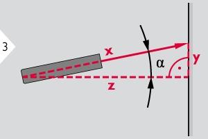 Obsługa Inteligentny tryb horyzontalny Odległość w poziomie jest obliczana z funkcji trygonometrycznej cosinusa, na podstawie 1 znanej długości i 1 znanego kąta.