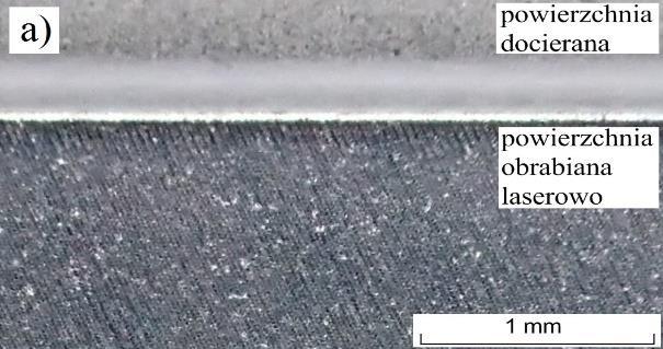 . Image of a lapped surface and bottom of the recess made by laser machining before (a) and after (b) surface cleaning with an abrasive cloth 4.