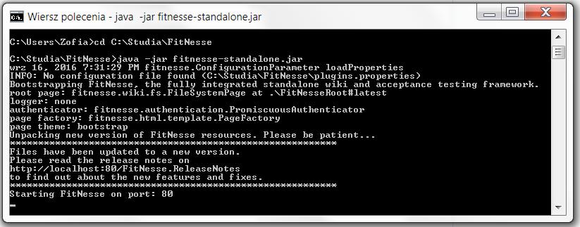 Dodatek 1 1. Instalacja narzędzia FitNesse - wersja v20160618 1.1. Należy pobrać oprogramowanie FitNesse ze strony http://www.fitnesse.