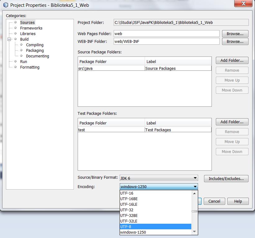 Ustawienie kodowania typu UTF-8 w projektach Java SE oraz Java EE w formularzu