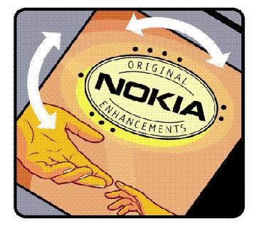 Nokia rysunek splataj±cych siê r±k, a pod innym k±tem logo Nokia Original Enhancements. 2.