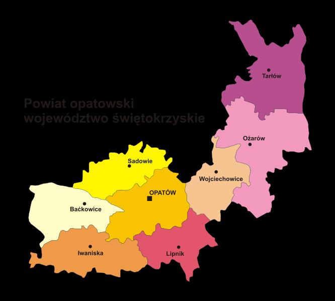 Rysunek 1. Lokalizacja gminy Ożarów na tle powiatu opatowskiego MIASTO i GMINA OŻARÓW gmina położona na północny wschód od Opatowa.