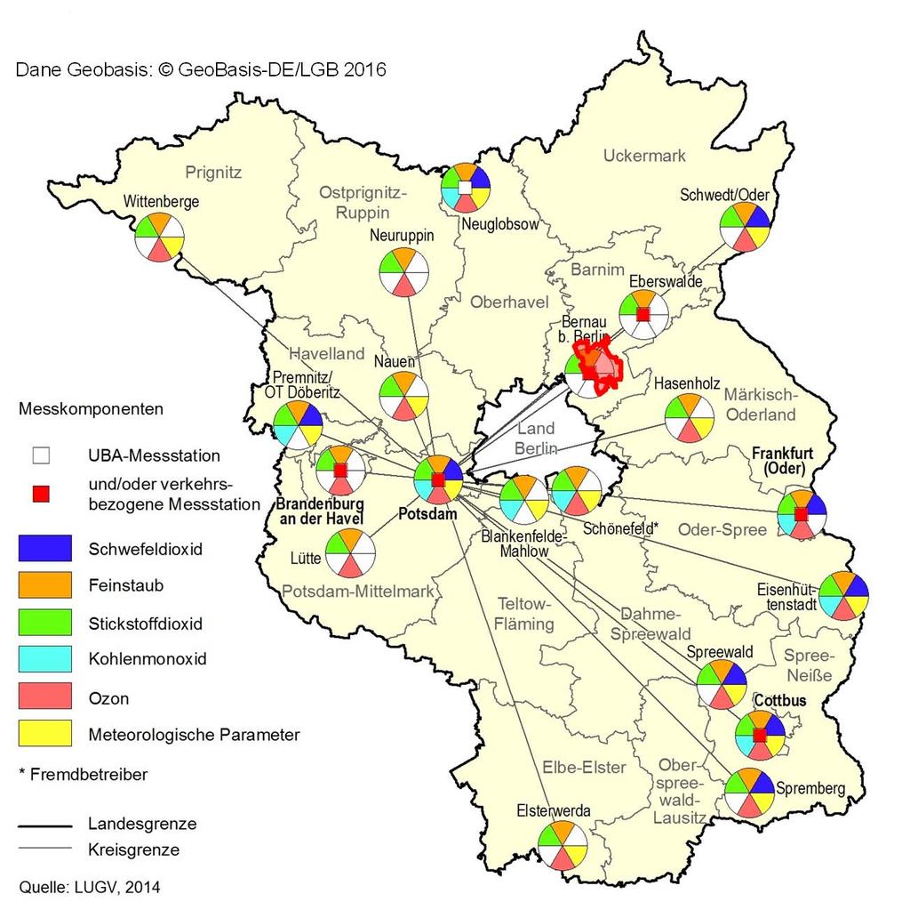 2. Ocena strefowa Wyniki oceny 14 Dane Geobasis: GeoBasis-DE/LGB 16 Komponenty pomiarów Stacja pomiaru federal.