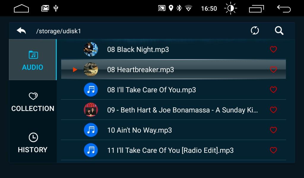 Rys 24 Odtwarzanie muzyki przez BLUETOOTH ( Streaming ). Dotknij w nowym menu (rys 24) wybierz utwór audio za pomocą przycisków: - poprzedni, - następny, - odtwarzanie, pauza.