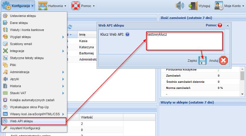 7.1.1.1.1 Stworzenie klucza Web API Zaleca się stworzyć w sklepie Sky-Shop klucz Web API.