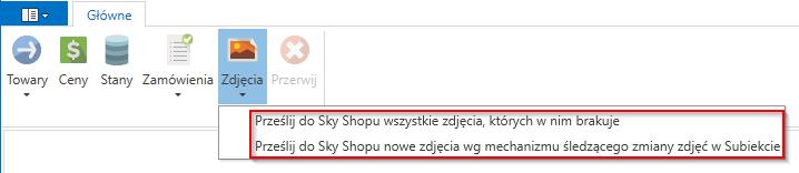 7.2.5 Zdjęcia Synchronizator Sky-Shop Opcja ta umożliwia wysyłanie zdjęć z Subiekta do sklepu Sky-Shop. Wcześniej należy ją włączyć w ustawieniach programu Synchronizator Sky-Shop (rozdział 7.1.1.7).