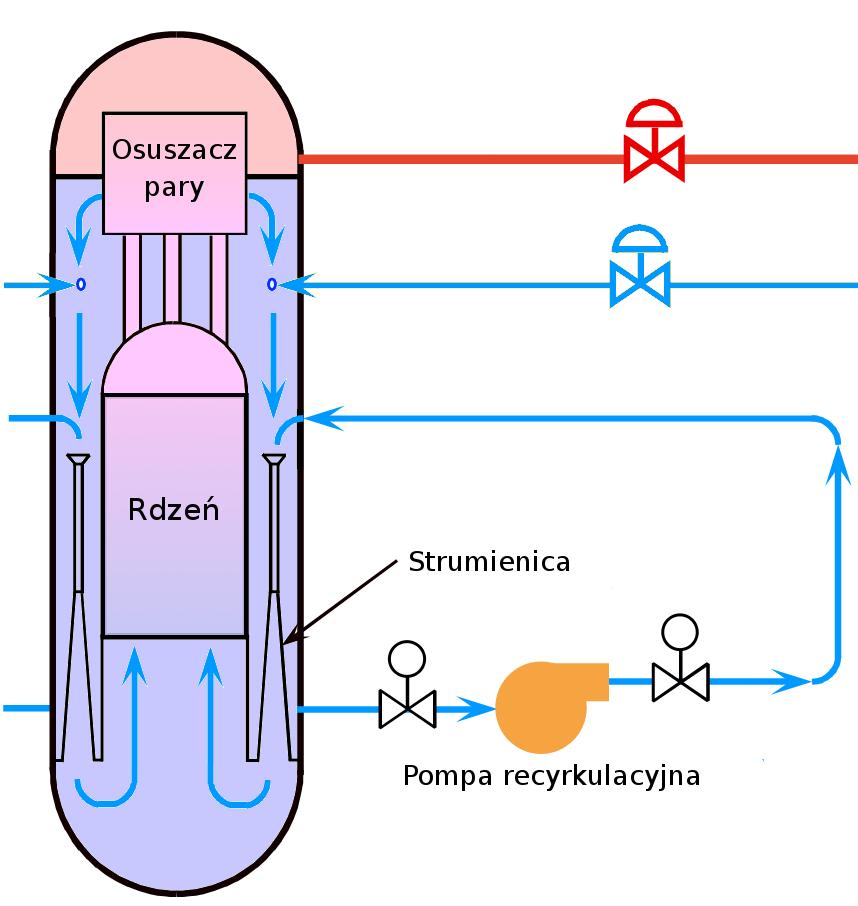 Zbiornik reaktora 1.Podczas przejścia przez rdzeń odparowuje około 20