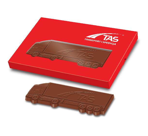 czekoladowy tir chocolate truck czekoladowy bus chocolate bus indywidualne tłoczenie na powierzchni czekolady standard: czekolada mleczna opcja: czekolada biała 40-65 g 193 x 122 x16 mm min.