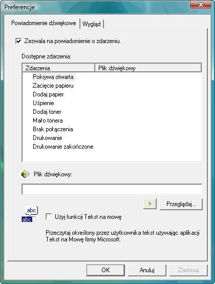 Ustawienia programu Status Monitor Opcja Preferencje umożliwia konfigurację programu Status Monitor. Program Status Monitor zawiera dwie zakładki do konfiguracji ustawień.