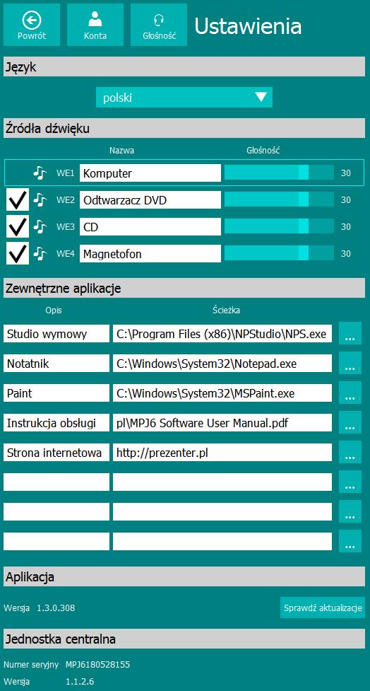 2.2. USTAWIENIA Na stronie Ustawienia można dokonać zmiany ustawień programu.