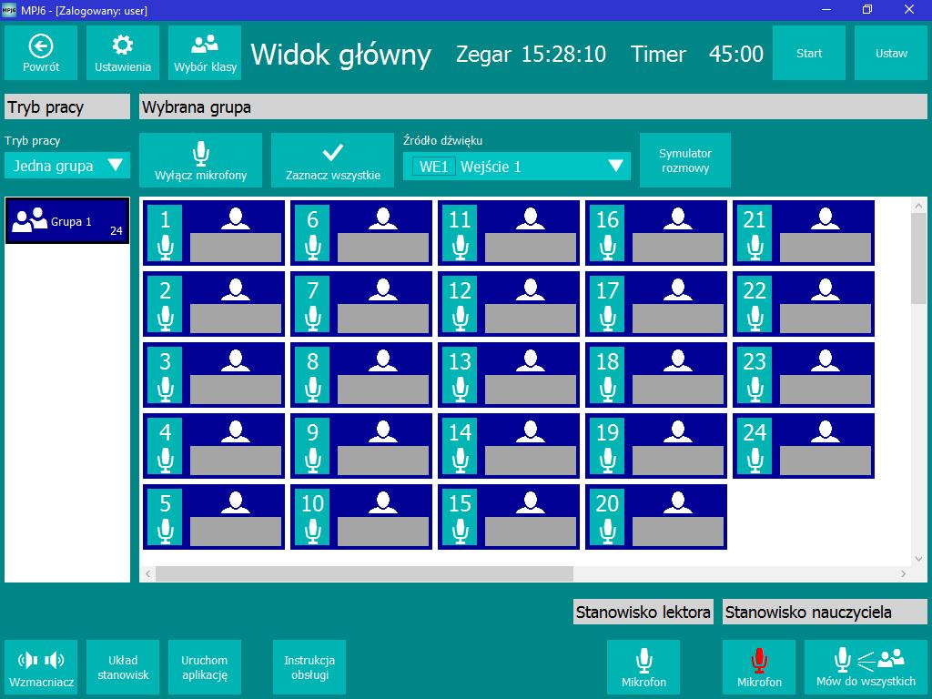 3. TRYBY PRACY Aplikacja umożliwia pracę w kilku trybach: jedna grupa, wiele grup, pary oraz praca indywidualna. Wyboru trybu pracy dokonuje się za pomocą listy rozwijanej opisanej w punkcie 2.1.6.