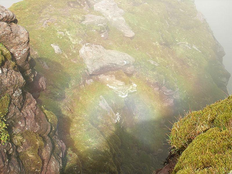 Gloria - jedna lub kilka serii barwnych pierścieni widzianych przez obserwatora dokoła własnego cienia występującego na mgle lub chmurze