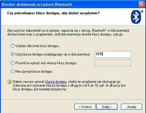 Proszę wybrać z listy wykrytych urządzeń Bluetooth skaner AMX 530 a następnie wcisnąć 'Dalej'.