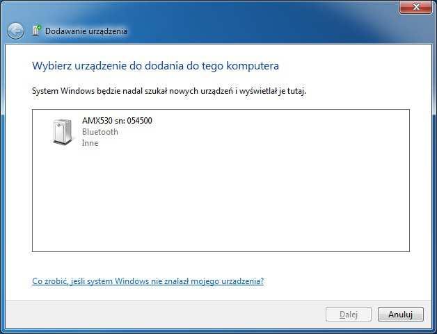 Rysunek 2 Komputer powinien znaleźć urządzenie AMX 530 z danym nr