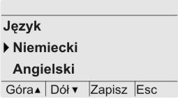 00 xxxx Jeżeli podczas samotestu uaktywniono wybór języka, pojawia się teraz menu do wyboru języka ekranu.