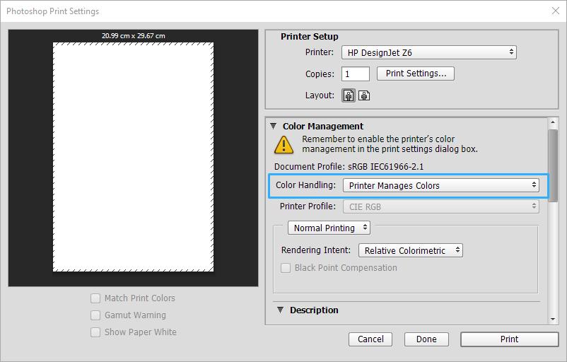 Korzystanie z programu Adobe Photoshop 1. W programie Photoshop kliknij kolejno opcje Plik > Drukuj, a następnie wybierz odpowiednią drukarkę. 2.