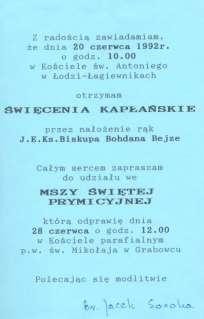 126 Monografia rzymskokatolickiej parafii św. Mikołaja w Grabowcu, tom II 9.16. Prokop Mirosław, 1966- Urodził się w 1966 roku. Wyświęcony 18 maja 1991 roku 718. Magister.