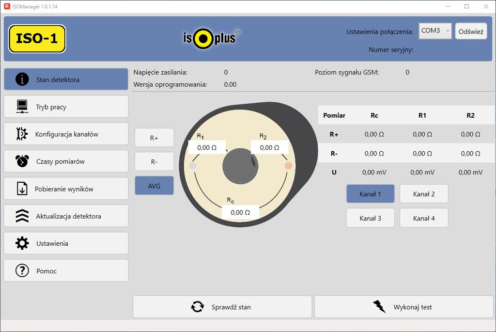 1. Nawiązanie połączenia detektora ISO-1 z aplikacją ISO Manager Należy pobrać program ISO Manager ze strony producenta www.ratmon.com/pobierz, zainstalować na komputerze.