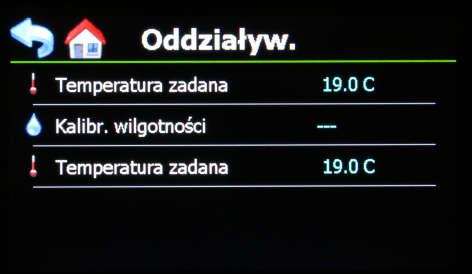 INFORMACJA Temperatura zadana: pokazuje temperaturę docelową ogrzewania bez modyfikacji przez wpływy. Kalibracja wilgotności: Pokazuje korektę zastosowaną przez wpływ wilgotności.