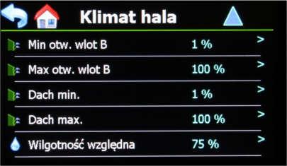 Jeśli opcja ta zostanie aktywowana, element będzie pracował wg. zadanych ustawień klimatu, zamiast ustawień własnych. Uwaga: Wentylacja ma na stałe aktywowaną opcję powiązania z klimatem.