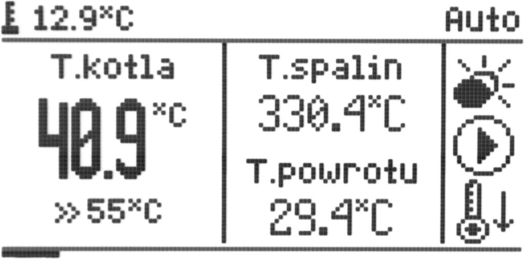 ekranach informacyjnych przejście do ustawiania temperatury zadanej kotła przejście do ustawiania temperatury